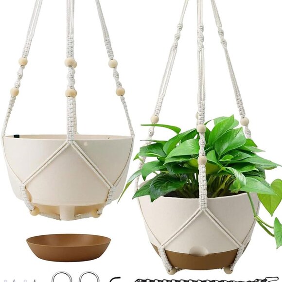 Hanging Planters for Indoor Plants, 2 Pack 10 Inch Self Watering Pots with Macra - Picture 1 of 7
